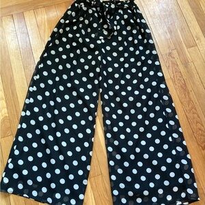 Wide Leg Polka Dot Pull-On Pants - Black & White
